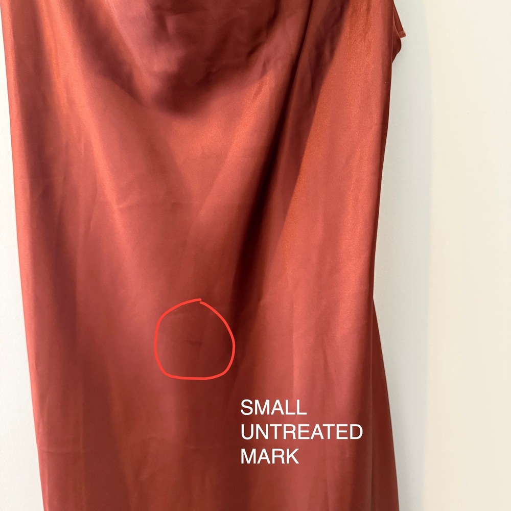 Petal + Pup Rust Satin Cowl Neck Midi Dress Size 10 US Asymmetrical Hem Slit - Picture 3 of 7